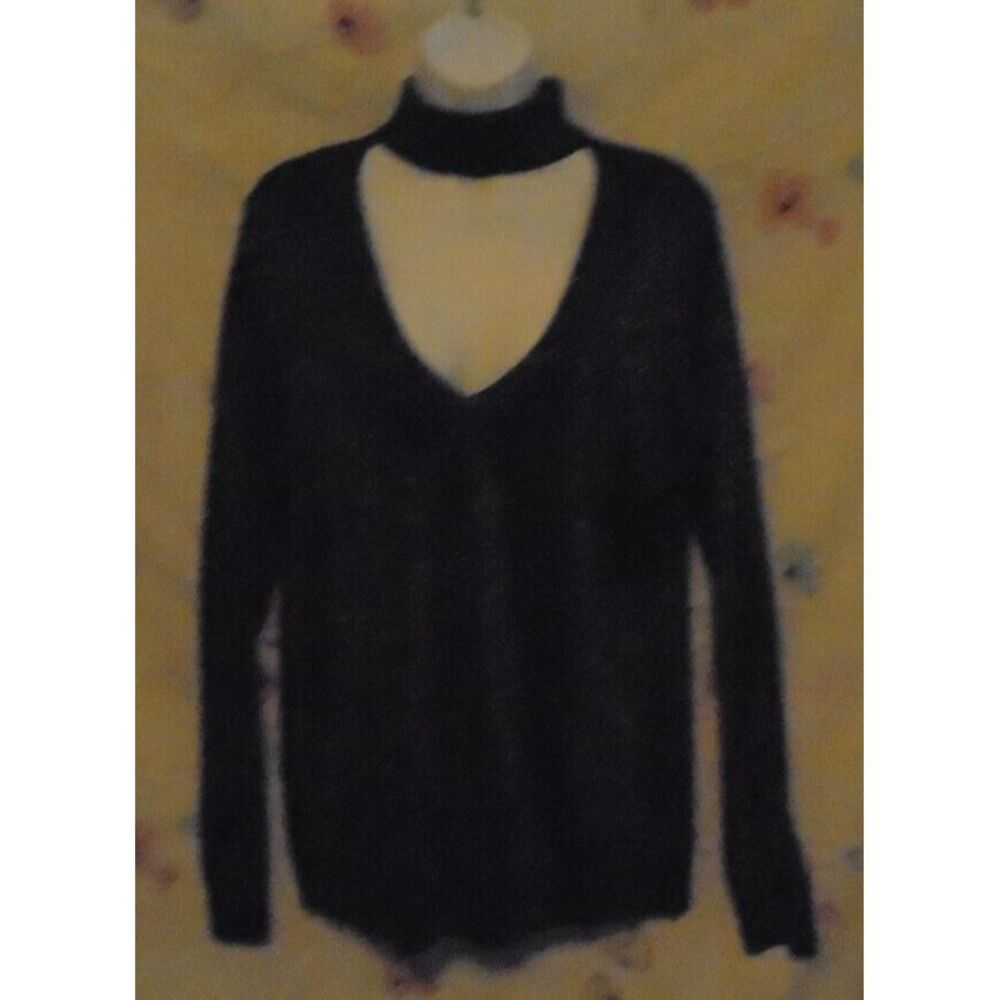 Michael Kors Women's ‎ V-Neck  Half Back Zip Long Sleeve Cotton Sweater Black XL